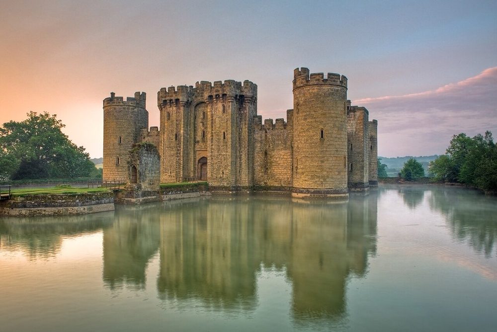 Bodiam Castle in East Sussex, the moated castle most people picture when they hear the word, and one of the 8 here with the water on record.