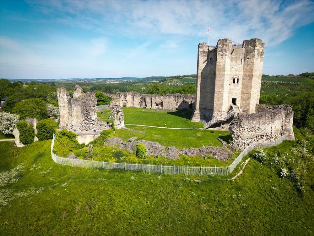 Conisbrough Castle, South Yorkshire - a cylindrical keep of about 1180 with six wedge-shaped buttresses.