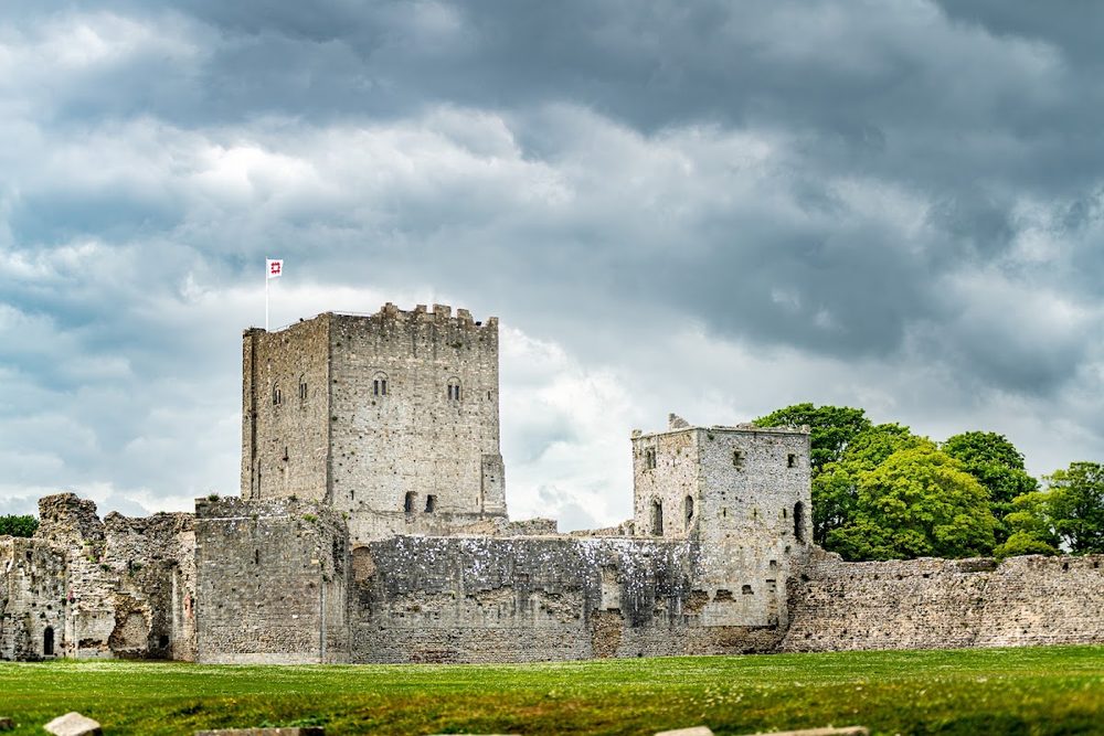 Portchester Castle, Hampshire - a 3rd-century Roman Saxon Shore fort with a Norman castle built into one corner of its walls.